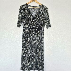 Connected Apparel Women’s Dress 3/4 Sleeve Black White Green Blue Stretch Sz 10